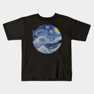 Great wave with Starry night Kids T-Shirt